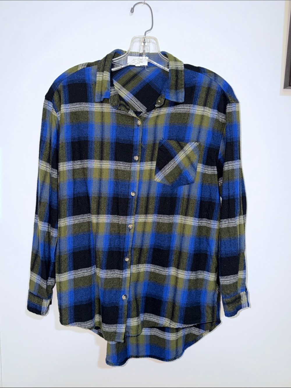 Love Notes Blue, Black & Olive Plaid Button-Up Shirt